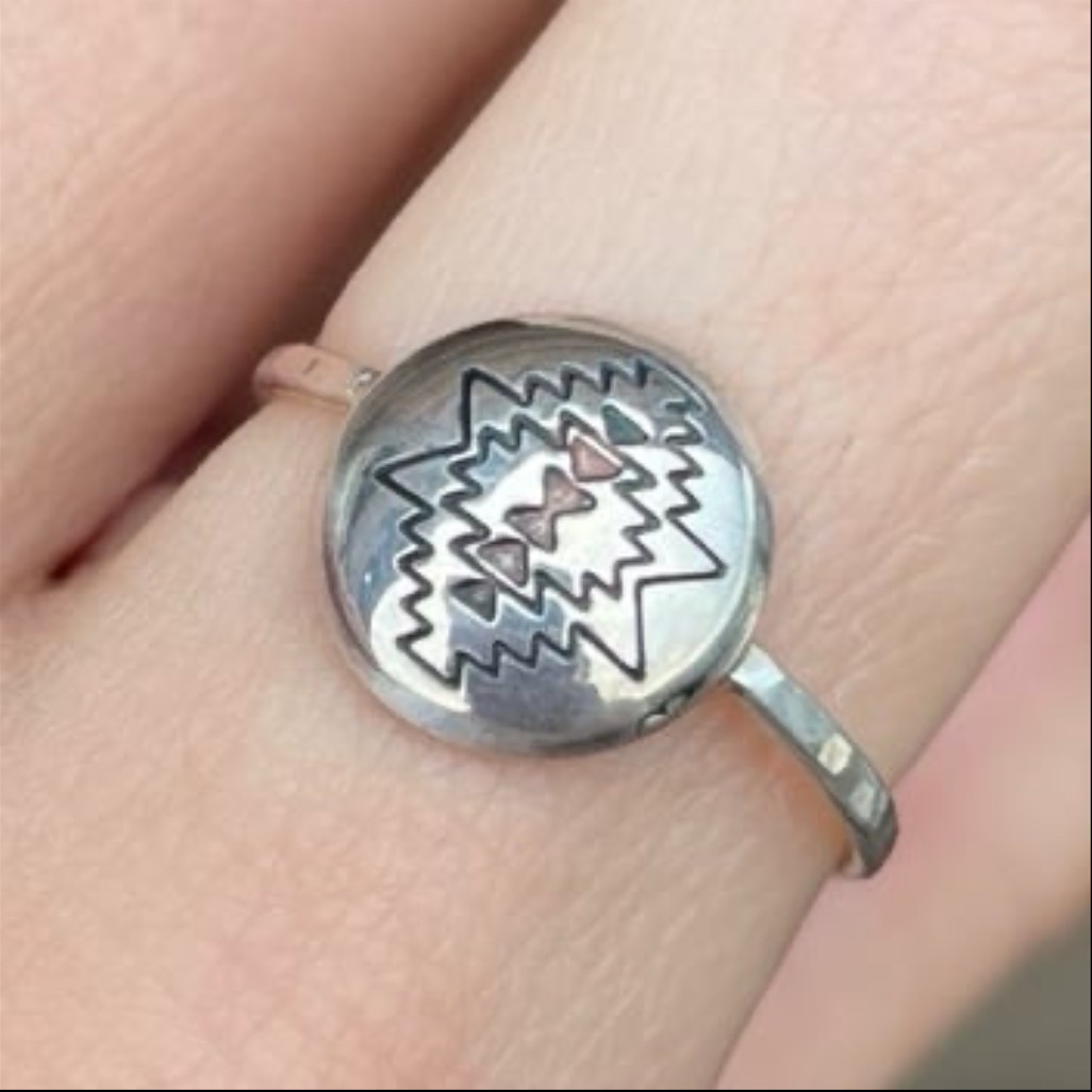 Size 8.5 Sterling Silver Southwestern Aztec Style Concho Ring - Handcrafted! :)
